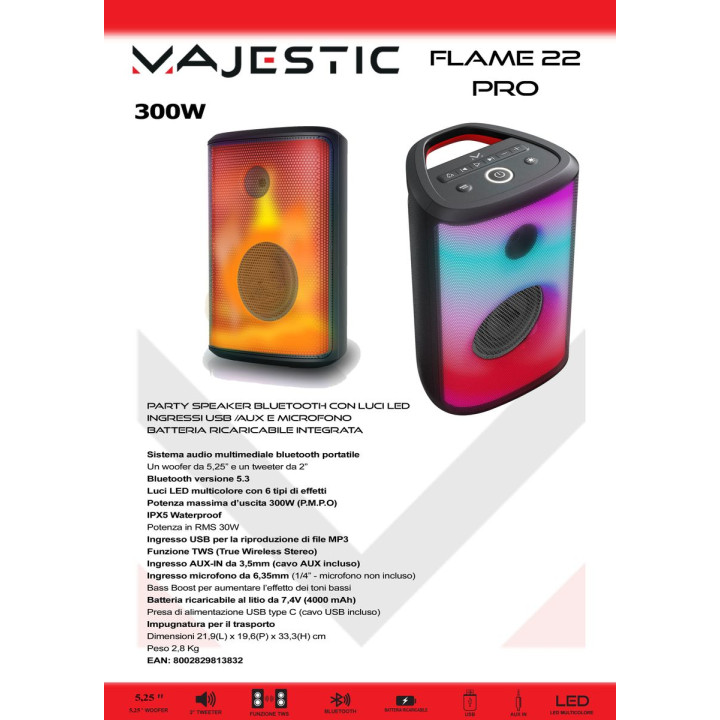 MAJESTIC PARTY SPEAKER A TROLLEY FLAME 22 PRO